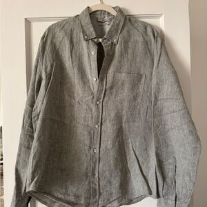 Mango Linen Button-down Olive Green